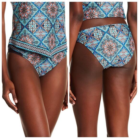 Laundry NWT Bikini Bottom Swimsuit Mosaic Tile Hipster Blue Size XL 70’s - Picture 1 of 8